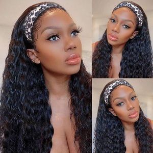 Deep wave 100 percent human headband wig 28 inch
